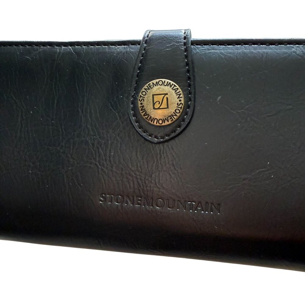 Stone Mountain Leather Zip Around Clutch Genuine Pebble Leather Wallet Black - Picture 3 of 7
